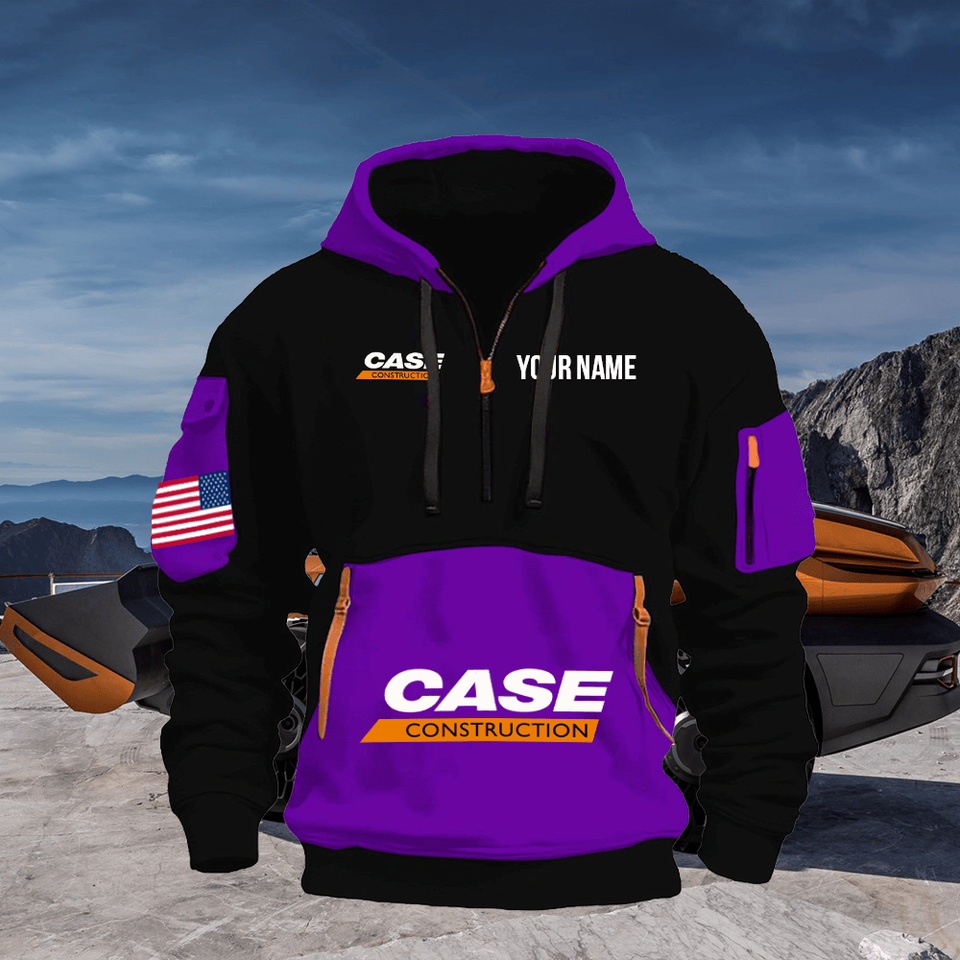 Case Construction Equipment Personalized Name Purple & Black Quarter Zipper Hoodie