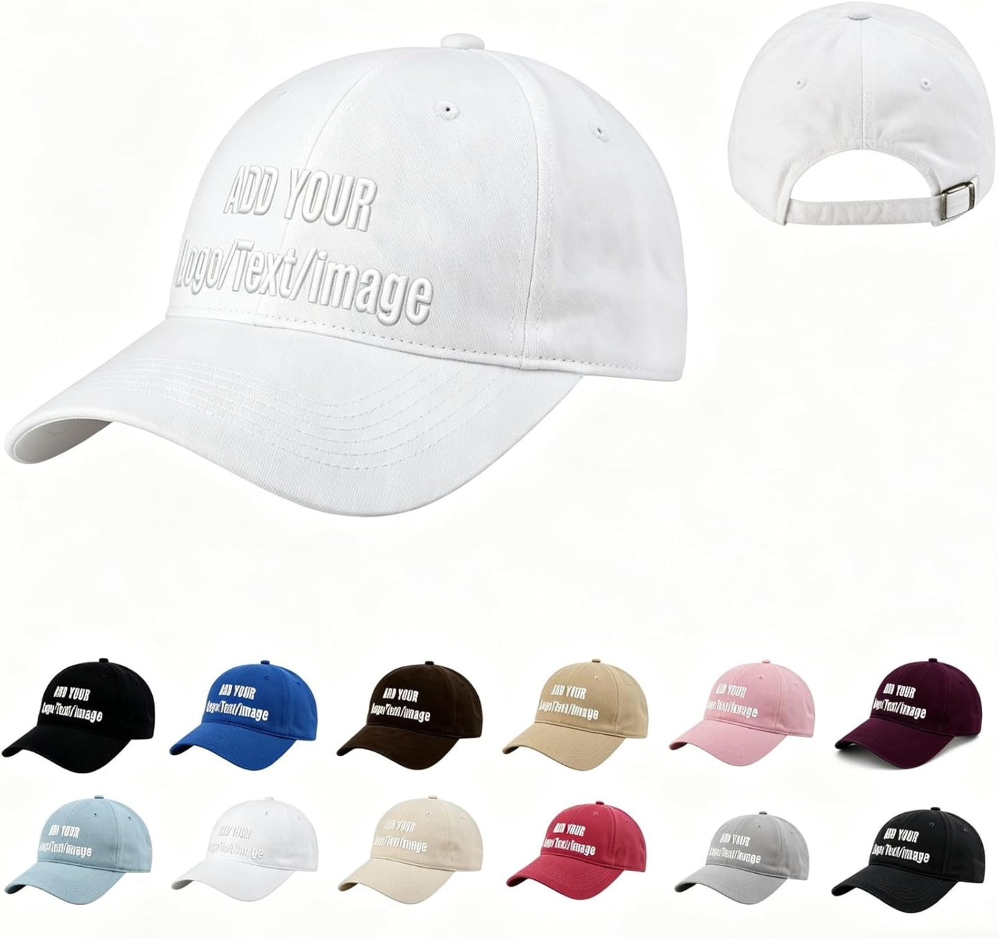 Bulk Custom Hat Embroidered/Printed - Add Your Own Logo/Text/Image Design Personalized Adjustable Baseball Cap
