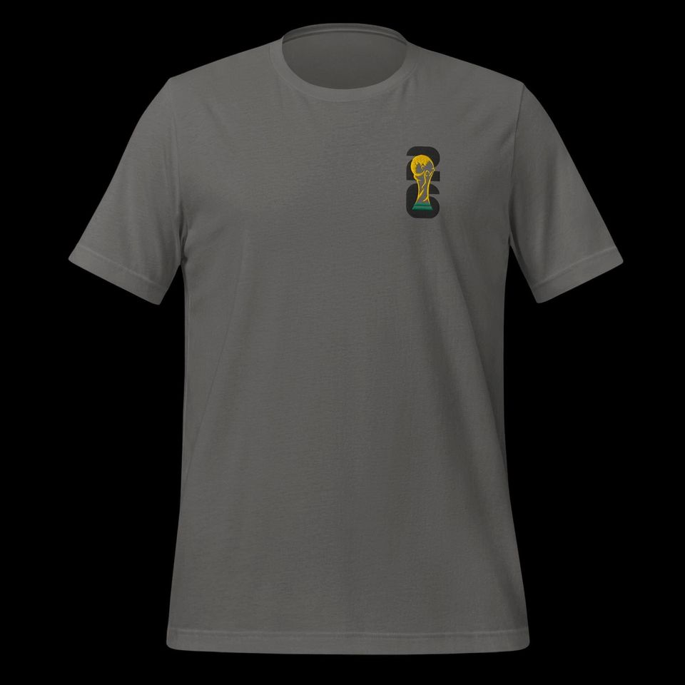 World Football Trophy Embroidered Logo T-Shirt - Gold Trophy & Black 26 - Soccer Fan Tee