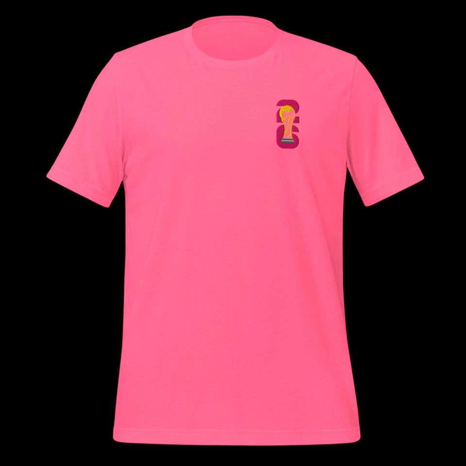 World Football Trophy Embroidered Logo T-Shirt - Gold Trophy & Maroon 26 - Soccer Fan Tee