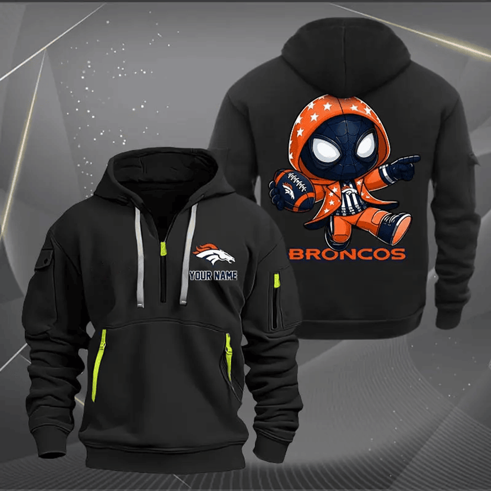 Denver Broncos Quarter Zip Hoodie Custom Name Multicolor Edition