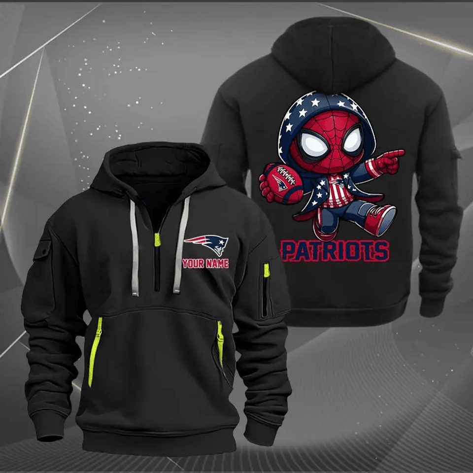 New England Patriots Quarter Zip Hoodie Custom Name Multicolor Edition