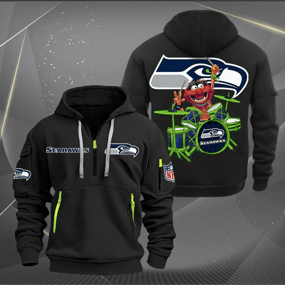 Seattle Seahawks Football Team Quarter Zip Hoodie Rocking Drummer Football Fan Gift