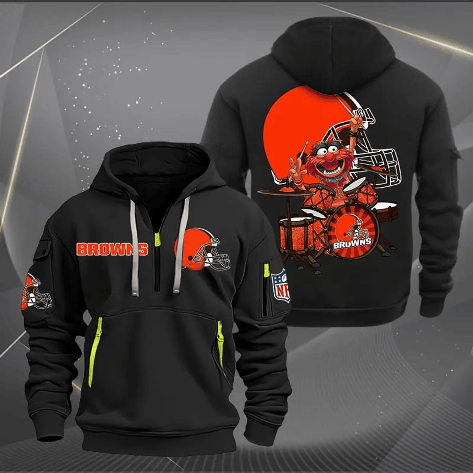 Clevelan Browns Football Team Quarter Zip Hoodie Rocking Drummer Football Fan Gift