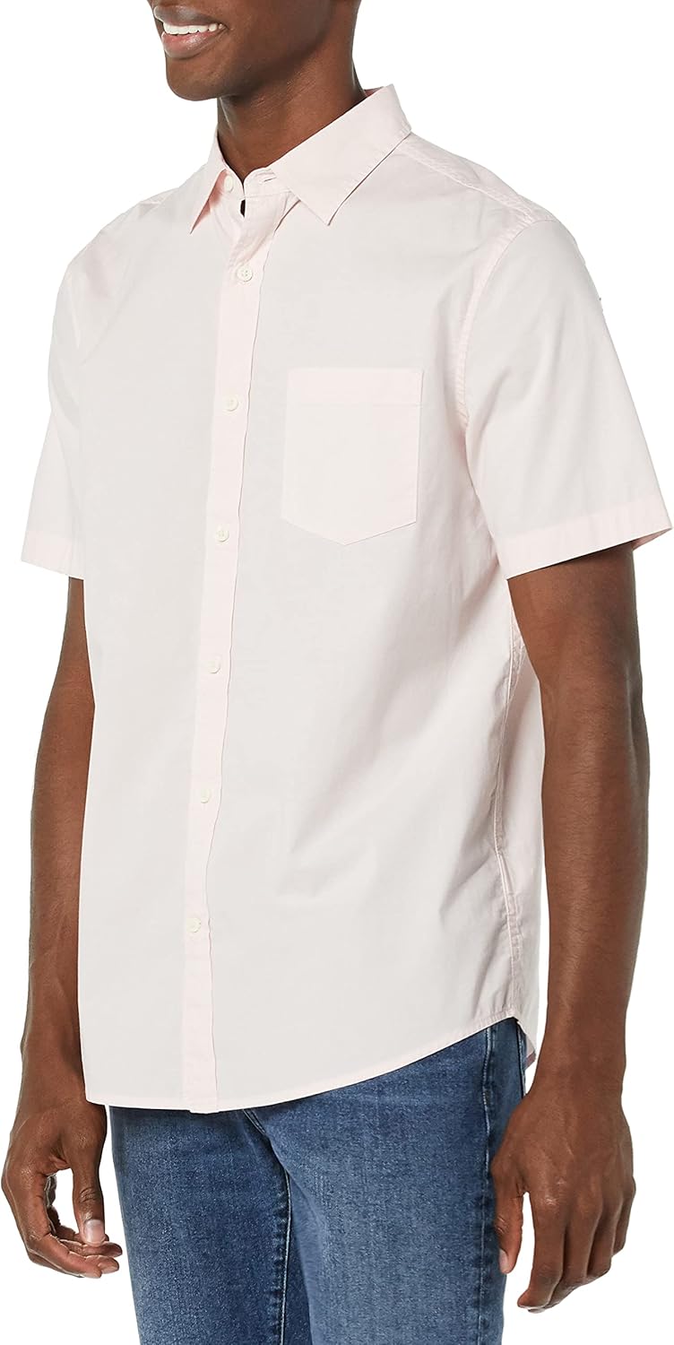 Men's Short Sleeve Dress Shirt with Stretch, Charcoal White Vertical Stripe (Available in Big & Tall)