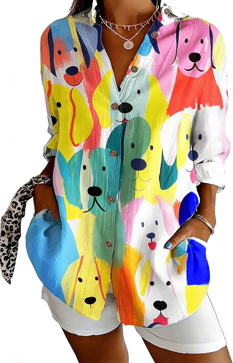 Womens Tops Long Sleeve Shirts Casual Botton Down Floral Printed V Neck Collared Dressy Blouses