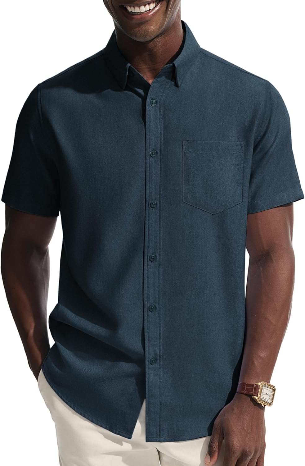 Mens Dress Shirt Casual Untucked Shirts Short Sleeve Button Down Shirt with Pocket