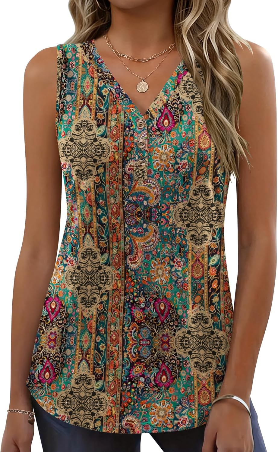 Tank Tops for Women 2026 Summer Top Henley Shirts Dressy Casual Loose Fit V-Neck Button Down Sleeveless Tshirt Blouse