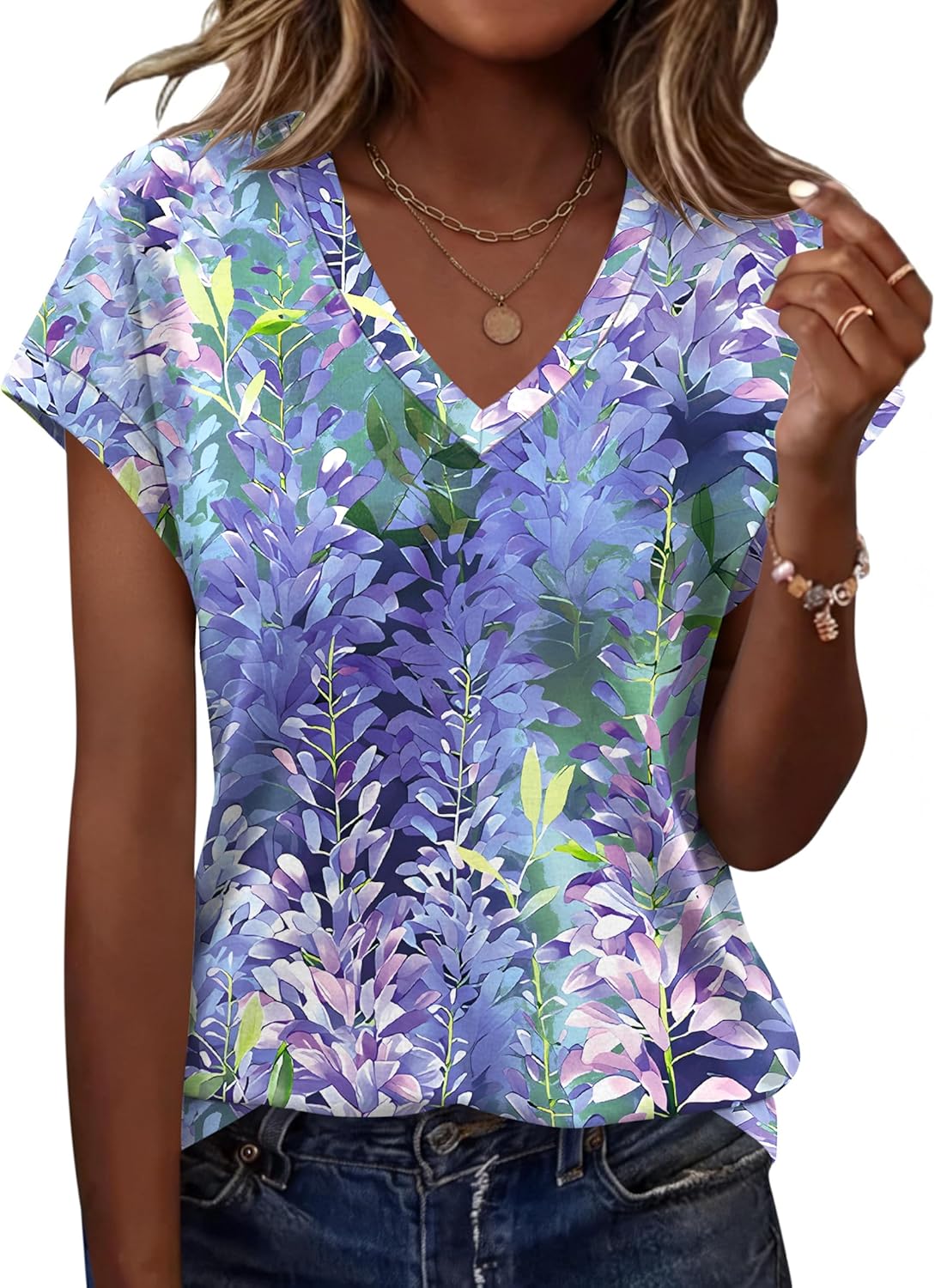 Womens Summer Tops Women Blouses Dressy Casual V Neck T Shirts Short Sleeve Spring Tops for Women