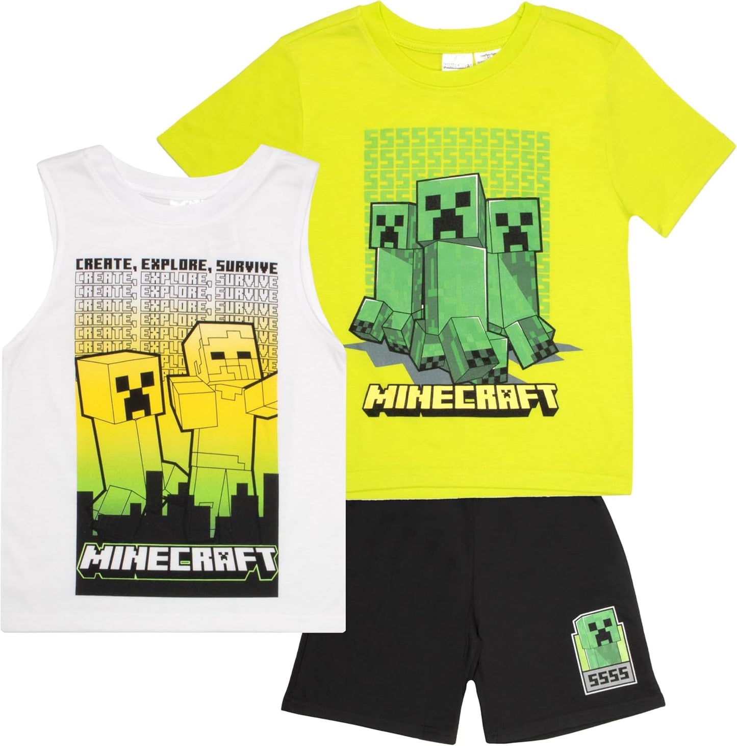 Boy's Creeper 3-Piece Set - Graphic Print T-Shirt, Tank Top and Shorts Bundle for Kids