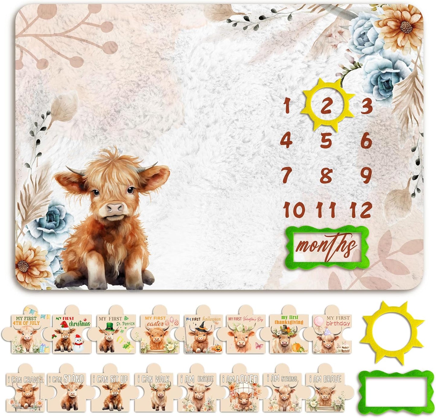 Highland Cow Baby Monthly Milestone Blanket, Newborn Photography Background Decor, Highland Cow Nursery Decor, Perfect Newborn Gift & Keepsake