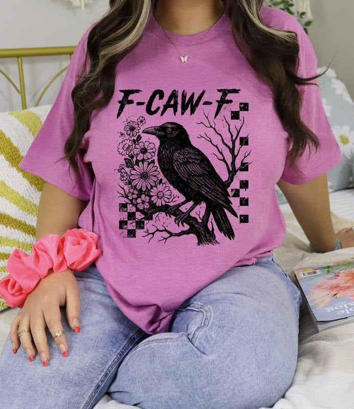#943 - Faw k F Crow Raven Bird Halloween Shirt Design, Cute rodeo t-shirt Shirt - Print Unisex Crew neck Tee T-shirt -