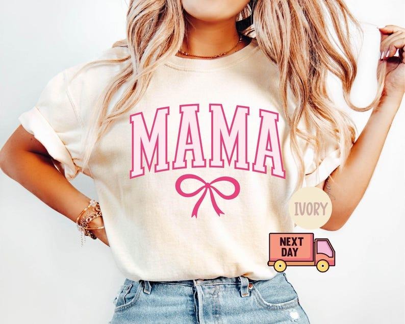 Comfort Colors Coquette Mama Shirt, Coquette Bow T-shirt for Mom, Mothers Day Gift, Girly Mama Outfit, Baby Shower Gift for Expecting