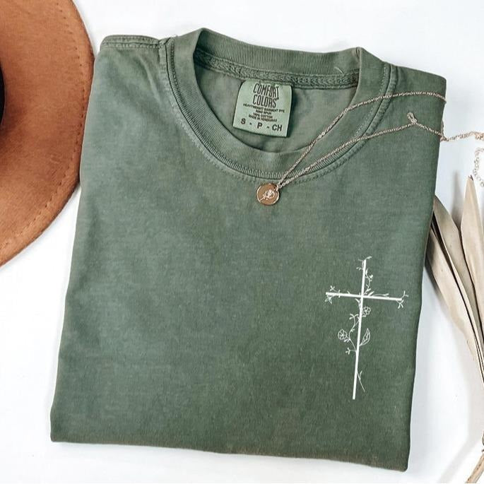 Comfort Colors Floral Cross Tshirt, Aesthetic Faith Shirt, Christian Gift, Religious Tshirt, Church Group Apparel, Worship Outfit, Prayer Tee