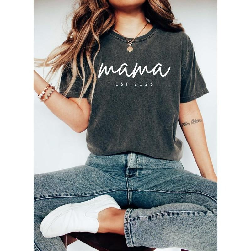 Comfort Colors Mama Est Year Shirt, Mothers Day Gift For Mom, Custom Mama Shirt, Pregnancy Announcement, Unique Mom Gift, Mom Birthday Gift