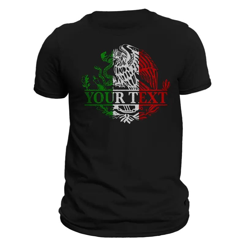 Custom Text Mexican Eagle Emblem T-Shirt- Playera Personalizada Con Escudo De Mexico Casual Classic