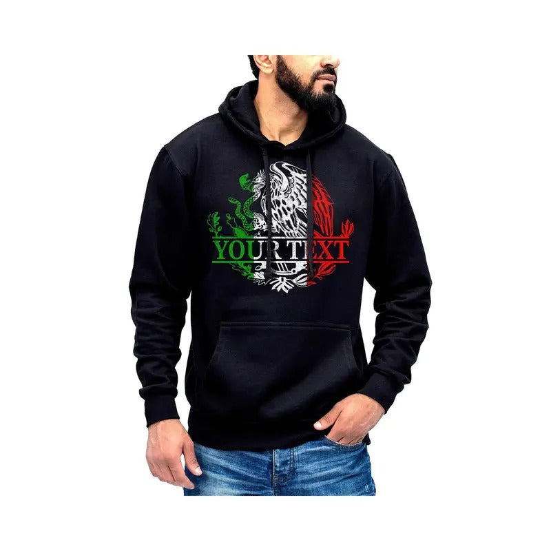 Custom Text Personalized Mexico Mexican Eagle Hoodie- Sueter Con Capucha Con El Aguila De Mexico Personalizado Cotton Fabric
