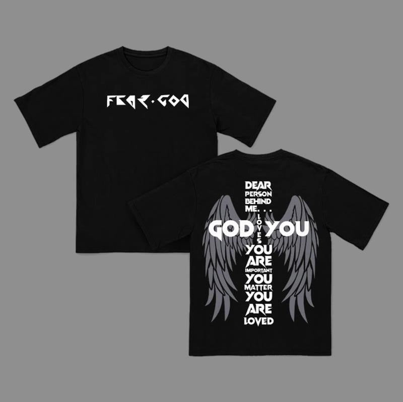 Dear Person Behind Me God Loves You Y2k Clothing Graphic Tees Oversized Top Streetwear