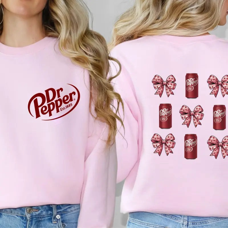 Dr Pepper Coquette Bow Pink Sweatshirt 2 Sided, Dr Pepper Lover Shirt, Casual Classic Cotton Shirt Gift For Men And Women Top Sweatshirt