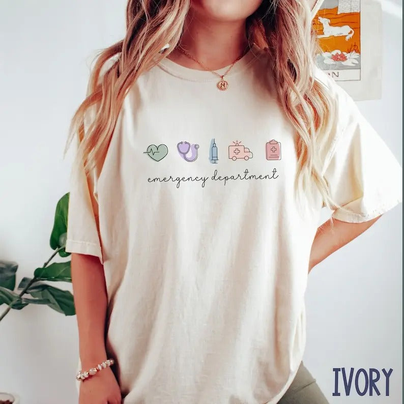 Emergency Department Comfort Colors Shirt, Emergency Nurse Shirt, ER Tech, ER Reception, Er Shirt Underwear Lady Collar Cotton Fabric Top