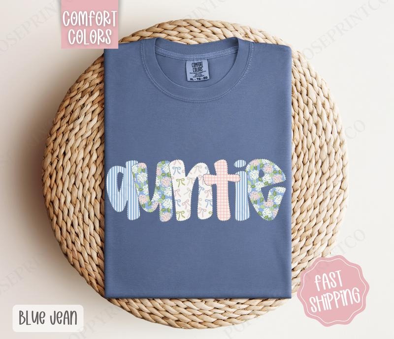 Floral Auntie Comfort Colors Shirt, Cute Aunt Tshirt, Coquette Auntie Tee
