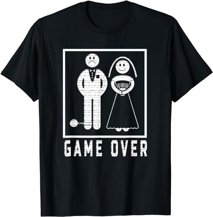 Funny Gamer Shirts, Special Gifts For Gamers, Game Over Wedded Funny Bachelor's Wedding Men & Women tee T-Shirt Menswear Top Casual Classic