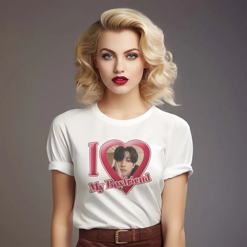 Personalized "I Love My Boyfriend/Girlfriend" Custom Photo T-Shirt, Customizable I Love My Boyfriend Shirt, Valentine Gift I Love My Boyfriend/Girlfriend Custom Picture