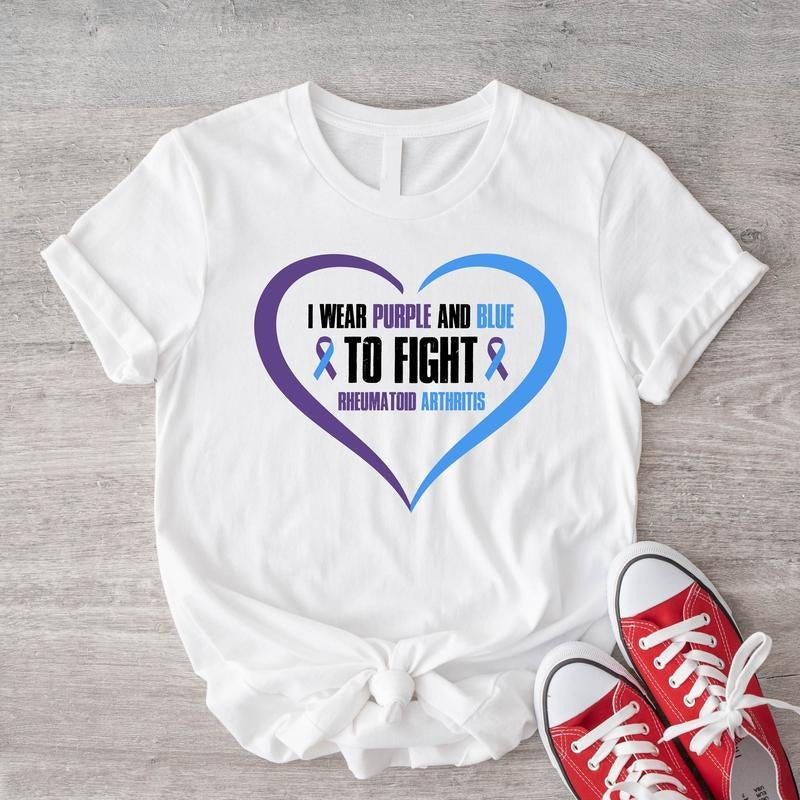 I Wear Purple And Blue To Fight Shirt, Blue Purple Ribbon T-Shirt, Survivor Gift Tee, Rheumatoid Arthritis T-Shirt, Support Gift Shirt.