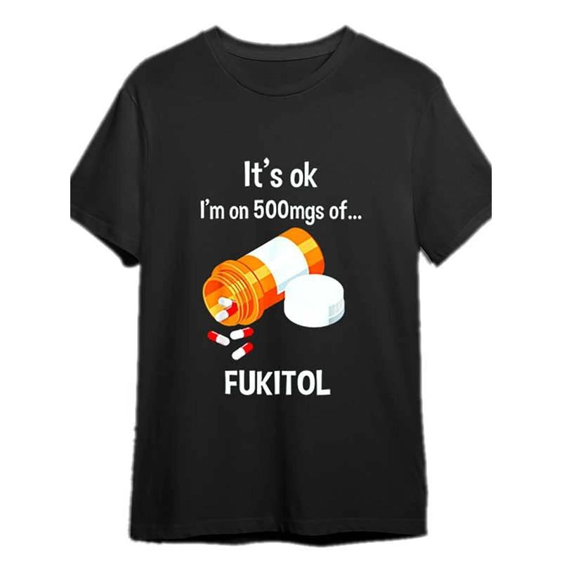 It's okay, I'm wearing a Fukito T-shirt , a fun men's short sleeved printed T-shirt series, black PR made in usa