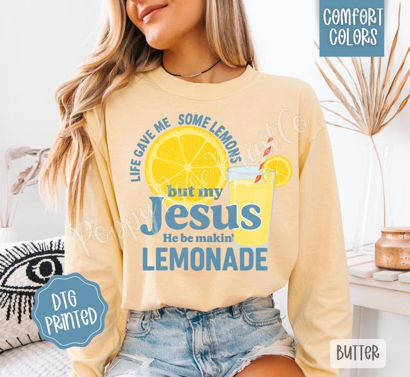 Lemonade Comfort Colors Long Sleeve T-Shirt, Cute Women's Religious Tee