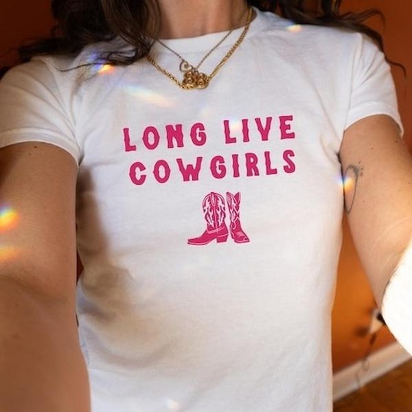 Long Live Cowgirls Baby Tee Country I Love Cowboys Shirt Collar Cotton