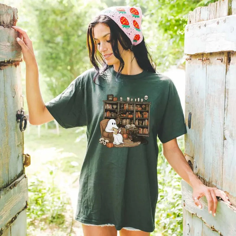 Love Ghost Book Tee, Cute Halloween Shirt, Cotton Shirt For Halloween