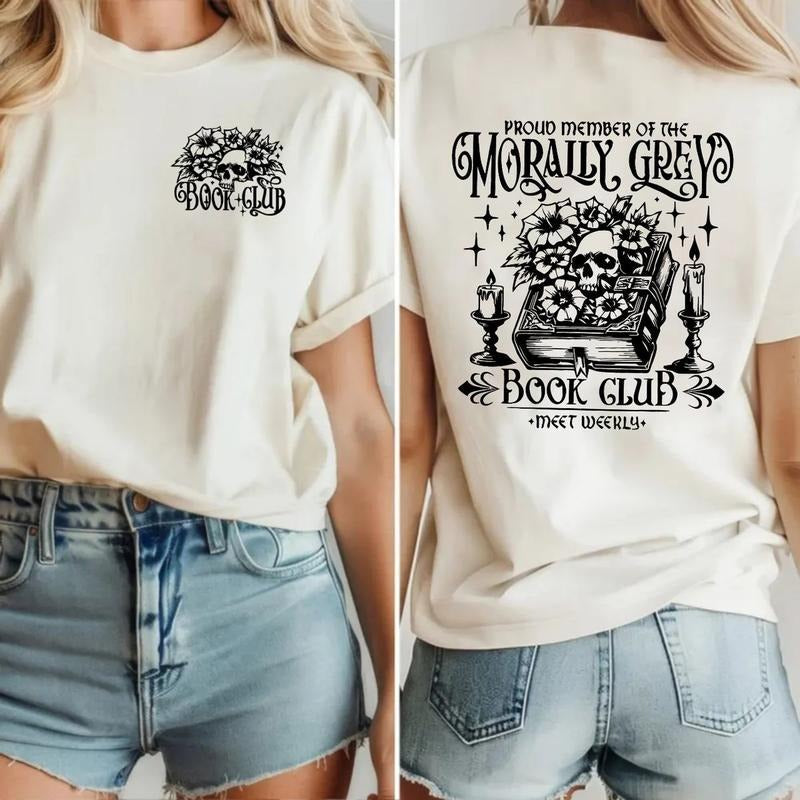 Morally Grey Book Club Sweatshirt, Women Funny Teacher Gift, Book Lover Gift, Librarian Hoodie, BookNerd, Book Quotes, Bookish Floral Skull Tee