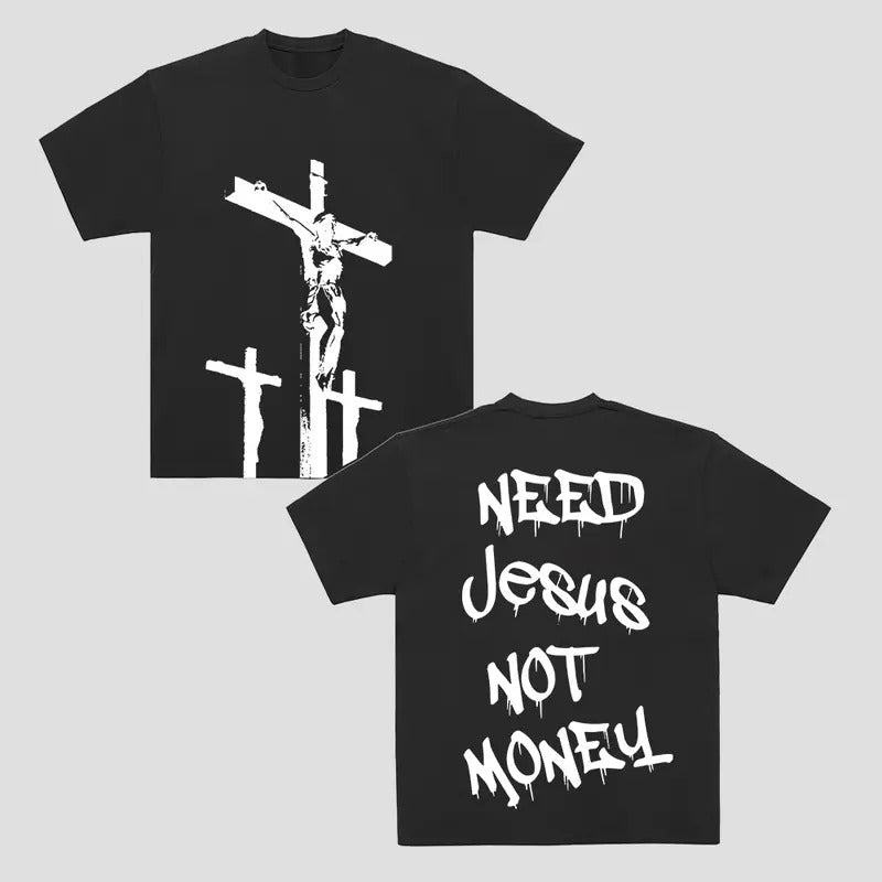 Need Jesus Not Money Graphic Casual Cotton Short Sleeve Crewneck Men T-Shirt Streetwear Menswear Top Tshirt Polyester Tropical Christmas 2024 shirt Shortsleeve