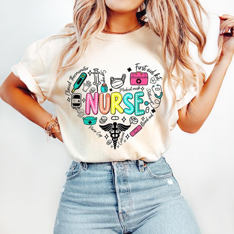 Nurse T-Shirt, Trendy Nurse Life T-Shirt, Nurse Stuff Shirt, Cool Nurse Gift, Nurse doodles T-Shirt, Retro Nurse Shirt, Heart T-Shirt