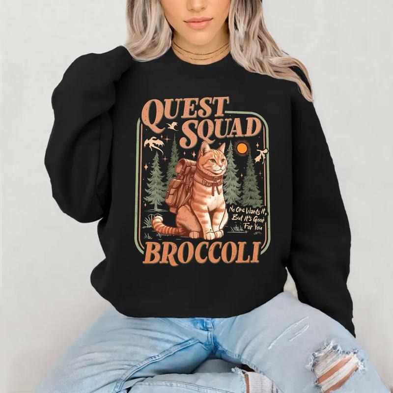 Onyx Storm Quest Squad Broccoli Shirt, Broccoli Cat Tshirt, Ridoc Romantasy Fan Shirt, Dragon Rider Tee, Fourth Wing Unisex Sweater Pullover Tee