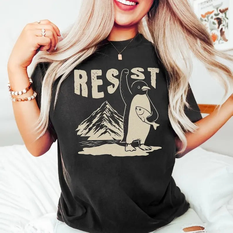 Penguins Resist Shirt, Funny Penguins Against Tariffs Shirt