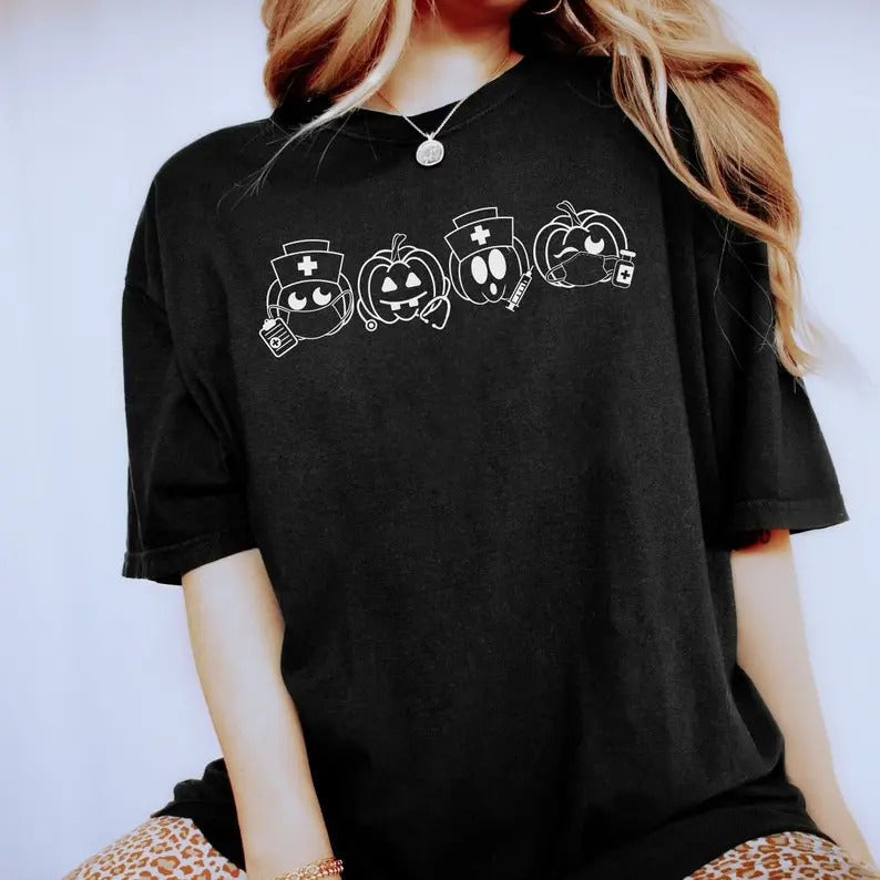 Pumpkin Nurse Comfort Colors Shirt, Cute Halloween Nurse T-Shirt, Hospital Fall Shirts, Autumn RN TShirt, NICU Gift Collar Garment