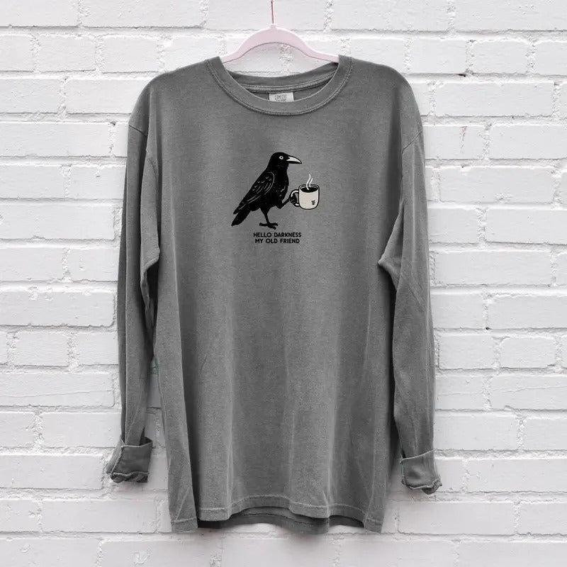 Raven Crow Coffee Shirt Halloween Shirt T-Shirt Fall Tee Tshirts Women's Oversized Gift for Coffee Lover