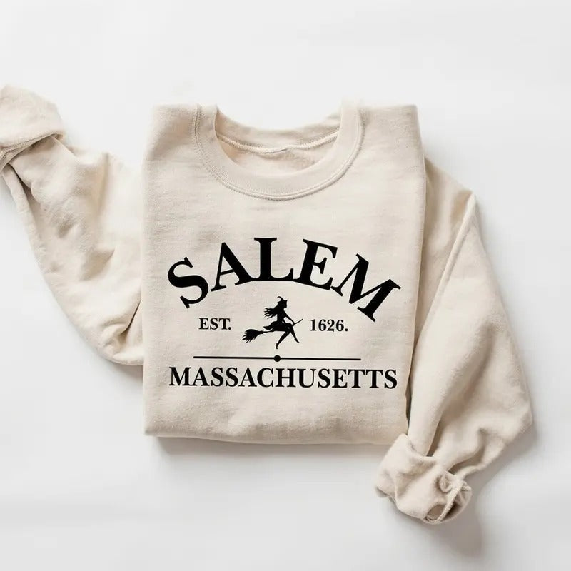 Salem Massachusetts, Crewneck Halloween Sweatshirt on Natural Color Gildan, Hocus Pocus sweatshirt - Unisex Crewneck Sweatshirt for Men and Women - Pullover, Womenswear