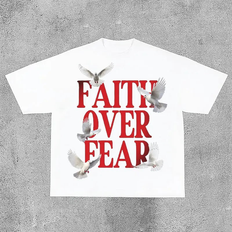 Sopula Casual Short Sleeve Faith Over Fear Print T-Shirt