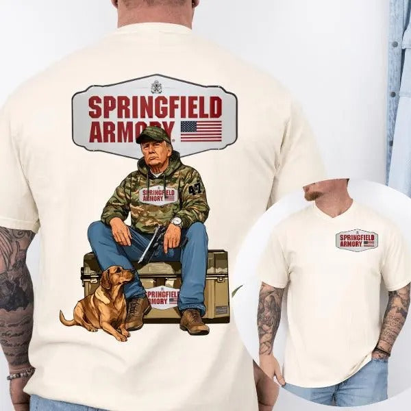 Springfield Armory Trump Hunting 2 Sided TShirt, Gun Lover, Tactical Gear, Unisex Short Sleeve Casual Cotton, Casual Top Menswear, Gift for Men Women