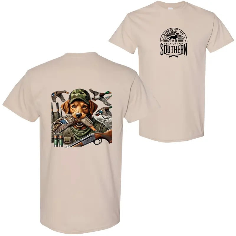 Straight Up Southern Duck Hunting T-Shirt - Camo Dog and Mallard Graphic Tee for Outdoor Enthusiasts, Comfortable and Stylish for Hunting Adventures unisex hoodie