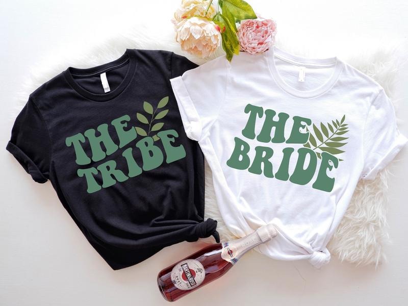 The Bride Shirt, The Tribe T-shirt, Matching Bridesmaid Tee, Neutral Aesthetic Weeding Themed Party Shirt, Bachelorette Gift Tee, Bridal Shower Tee.