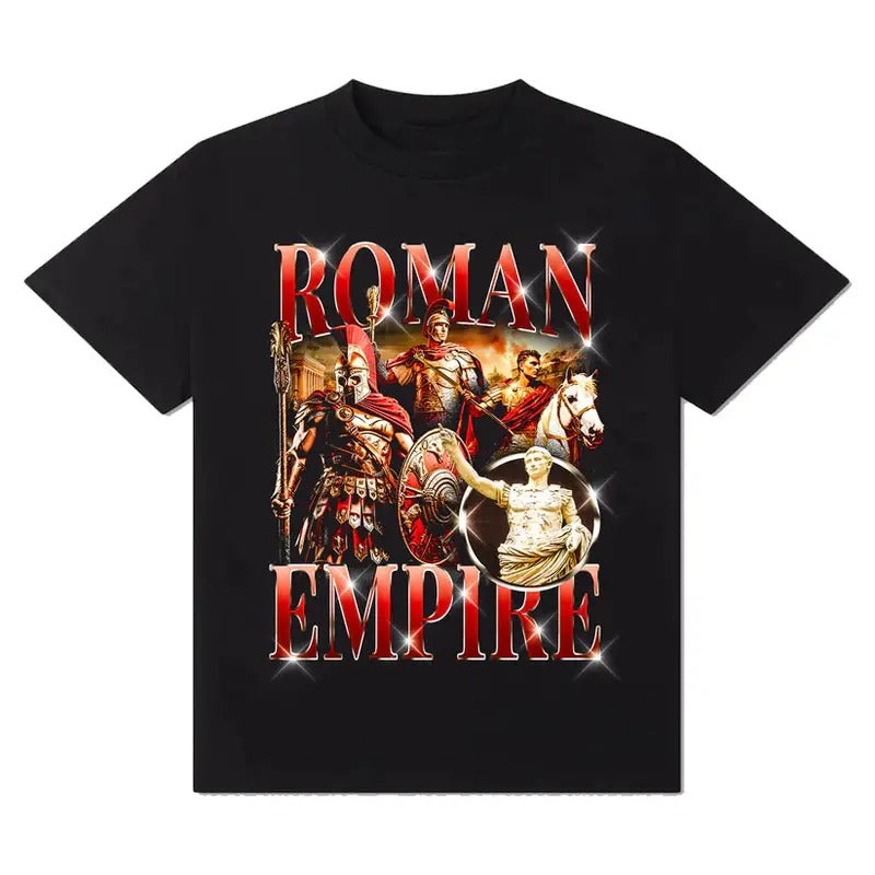 The Roman Empire T-Shirt! Cotton Casual Crew Neck Slim-fitting Plain Floral Striped Black Menswear Top 3000 BC clothes