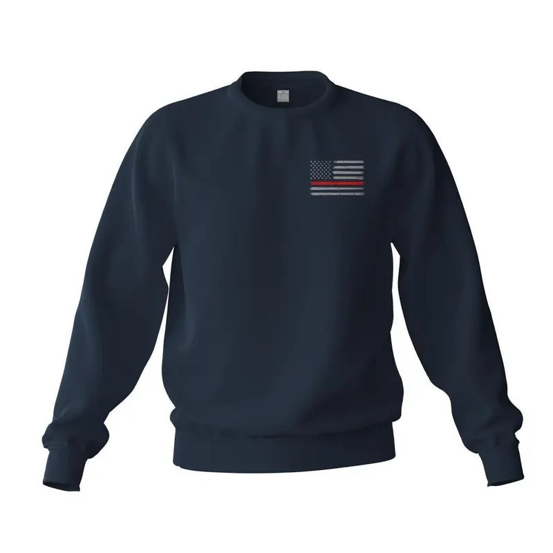 Thin Red Line Flag Fireman Firefighter Support Front Side Print Sweatshirt Classic Cotton
