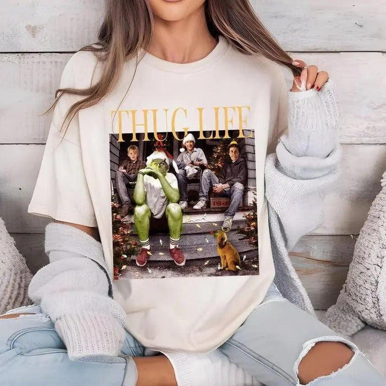 Thug Life Christmas Movie Shirt, Christmas Friends Sweatshirt, Thug Life Christmas Movie Sweater Gifts Cotton Fabric Cotton Fabric Crewneck Womenswear