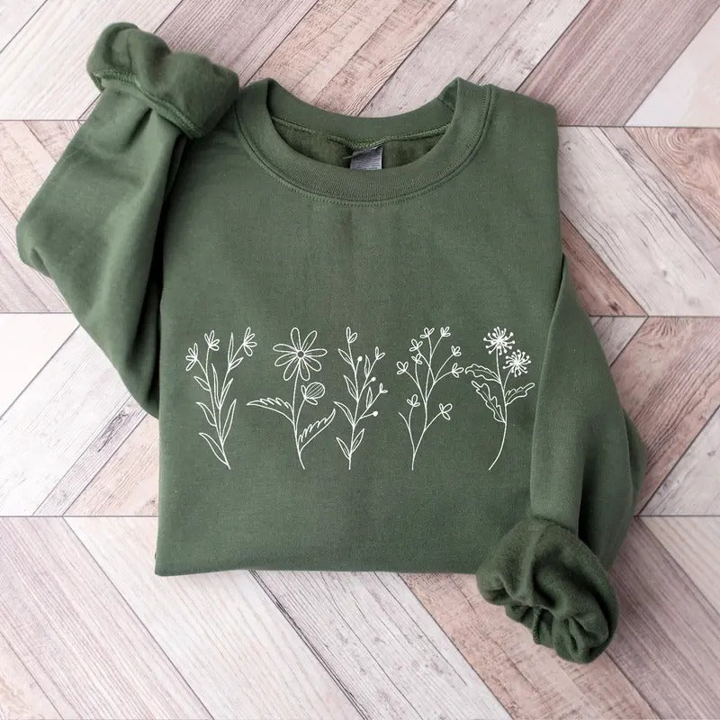 Wildflowers Sweatshirt, Flower Crewneck Sweatshirt, Floral Sweatshirt For Women, Flower Lover Shirt, Flowers Tee, Women Gift