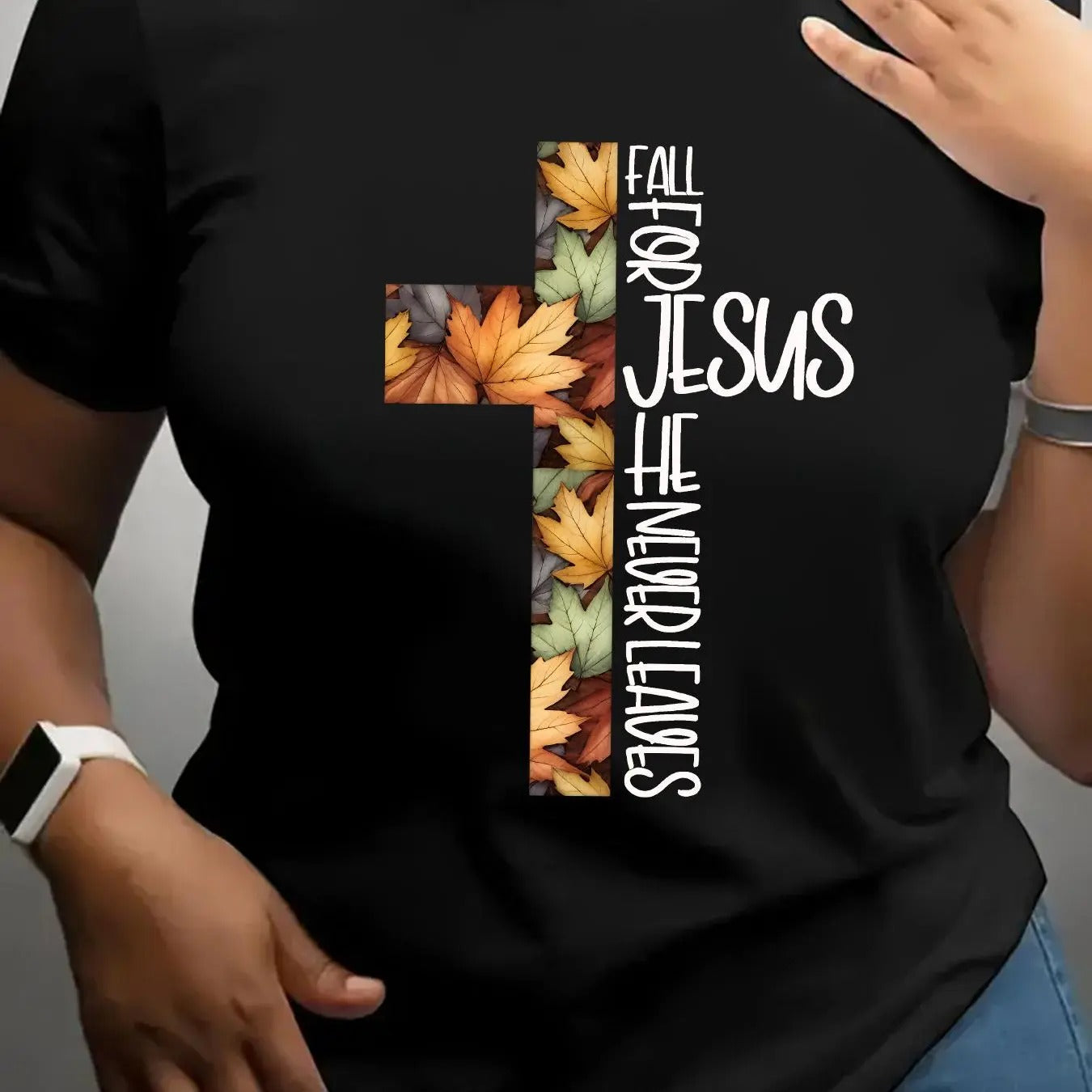Women's Letter & Leaf Print Round Neck Tee, Casual Short Sleeve Crew Neck T-shirt for Summer Ladies Top for Daily Wear