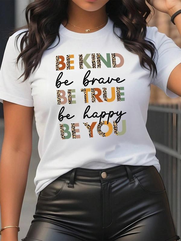 Women's Letter Print Round Neck Tee, Casual Short Sleeve Crew Neck T-shirt for Summer, Fashion Women's Top for Daily Wearstyle{n002}2